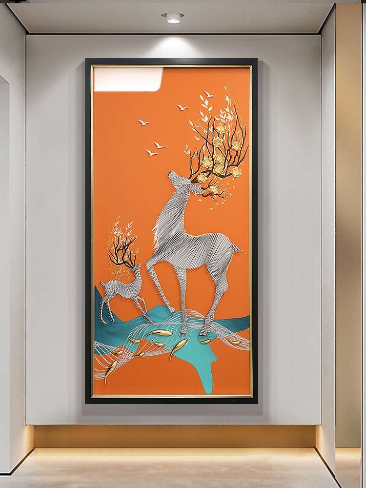 Porch Decorative Painting Vertical Version Deer Light Luxury Corridor Corridor Nine Fish Picture Hanging Picture Modern Simple Living Room Background Wall details Picture