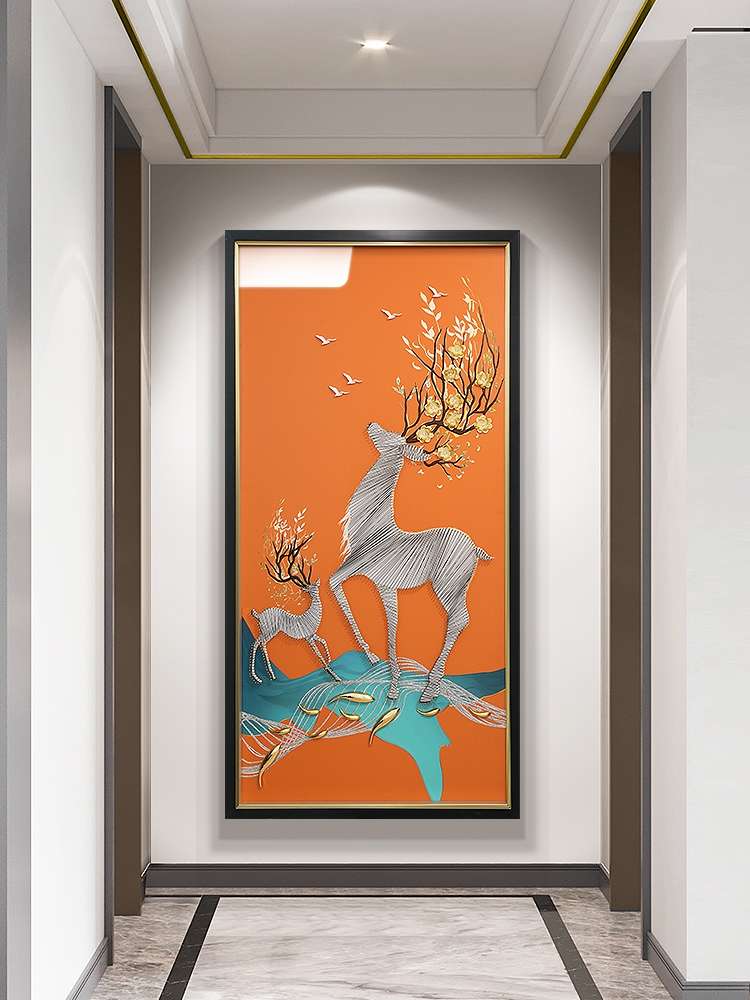 Porch Decorative Painting Vertical Version Deer Light Luxury Corridor Corridor Nine Fish Picture Hanging Picture Modern Simple Living Room Background Wall Application Scenario