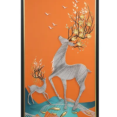 Porch Decorative Painting Vertical Version Deer Light Luxury Corridor Corridor Nine Fish Picture Hanging Picture Modern Simple Living Room Background Wall
