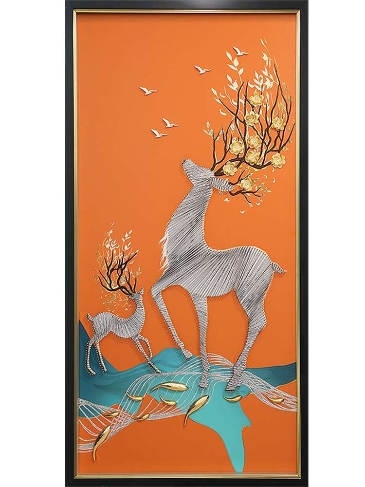 Porch Decorative Painting Vertical Version Deer Light Luxury Corridor Corridor Nine Fish Picture Hanging Picture Modern Simple Living Room Background Wall Specification drawing