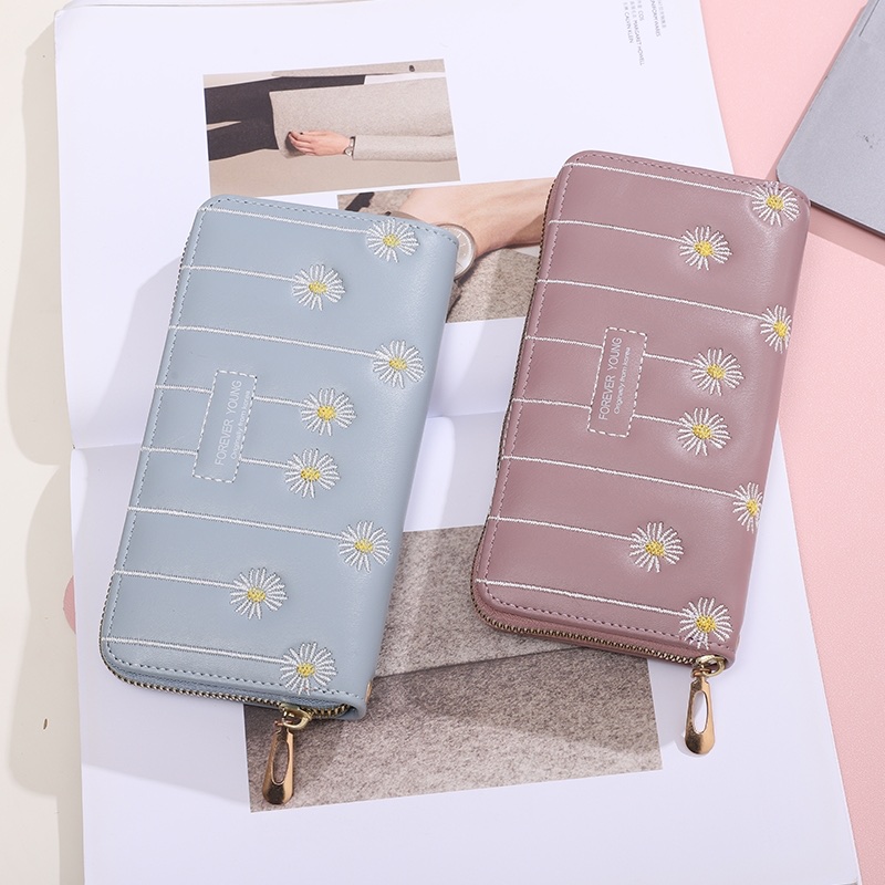 2021 nuevo bordado mujer billetera mujer largo clip de dinero mujer moda cartera de cuero de gran capacidad bolso de mano bolso de teléfono details Picture
