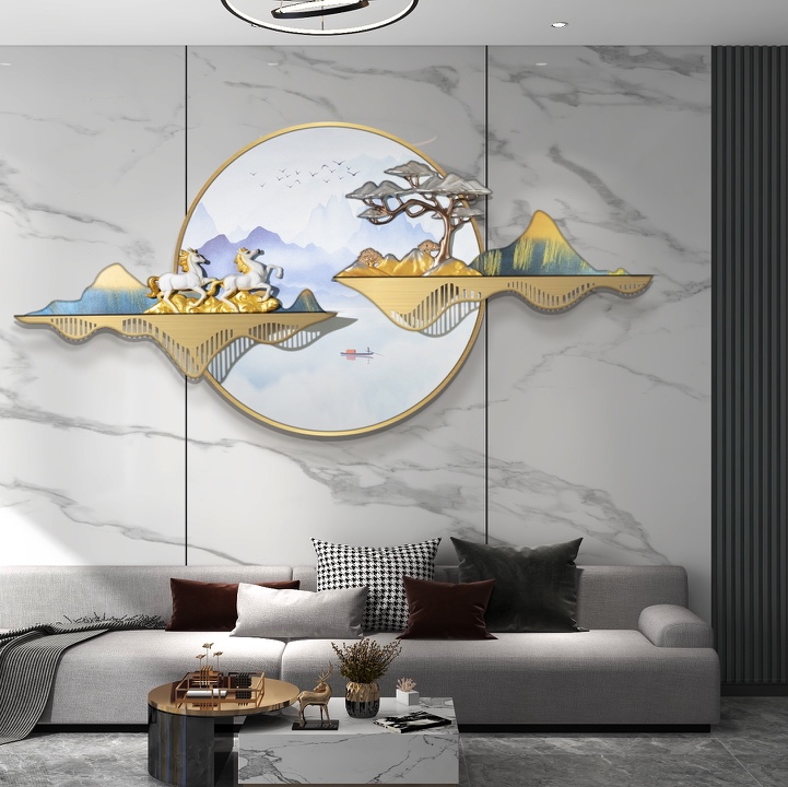 Hanging pictures in the background of the sofa