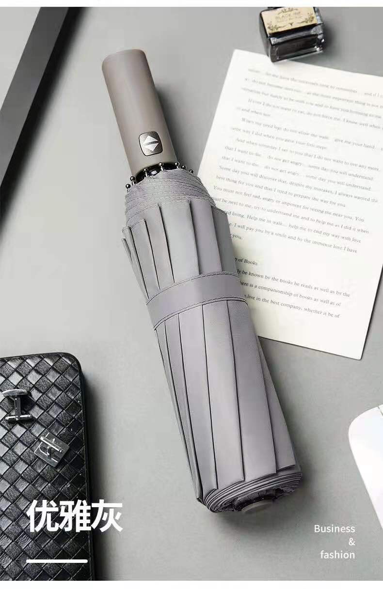 千家旺12骨自动商务遮阳防晒晴雨两用黑胶太阳伞，厂家批发可定制广告  要12黑胶自动伞联系我手柄一样的详情图8