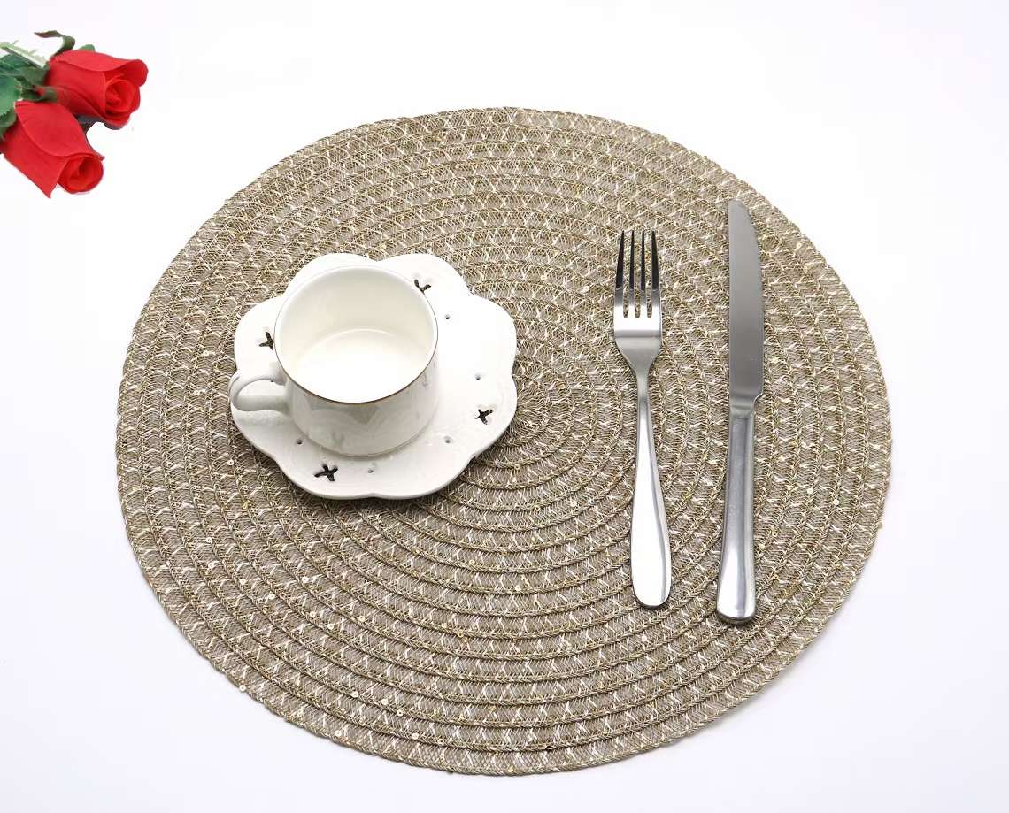 Circular mat guiding flow in an open-plan space