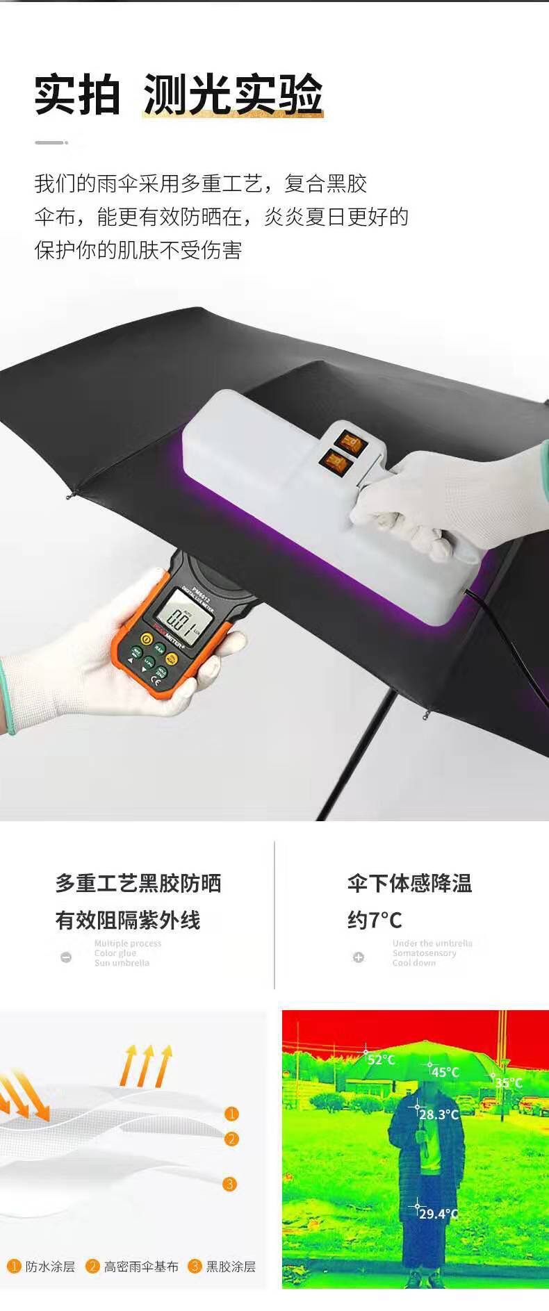 千家旺12骨自动商务遮阳防晒晴雨两用黑胶太阳伞，厂家批发可定制广告  要12黑胶自动伞联系我手柄一样的详情图3