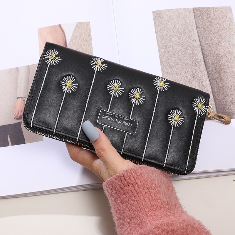 2021 nuevo bordado mujer billetera mujer largo clip de dinero mujer moda cartera de cuero de gran capacidad bolso de mano bolso de teléfono Specification image