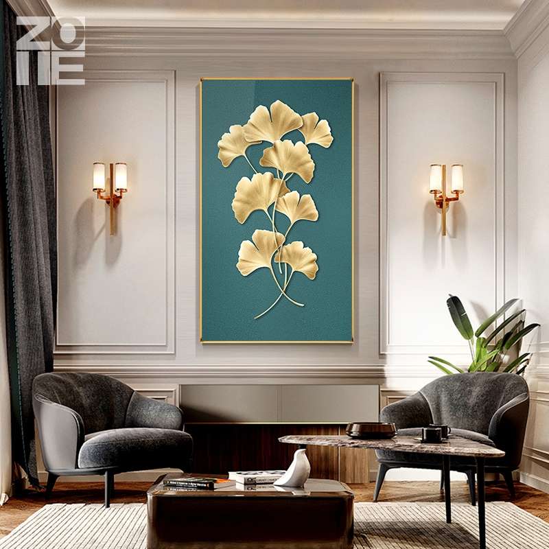 Modern Light Luxury Entrance Porch Decorative Painting Vertical Edition Ginkgo Leaf Hanging Painting Large Corridor Corridor Decoration Restaurant Mural full figure