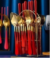A 24-piece set of stainless steel spray-painted gold-plated tableware for 6 people detail image 2