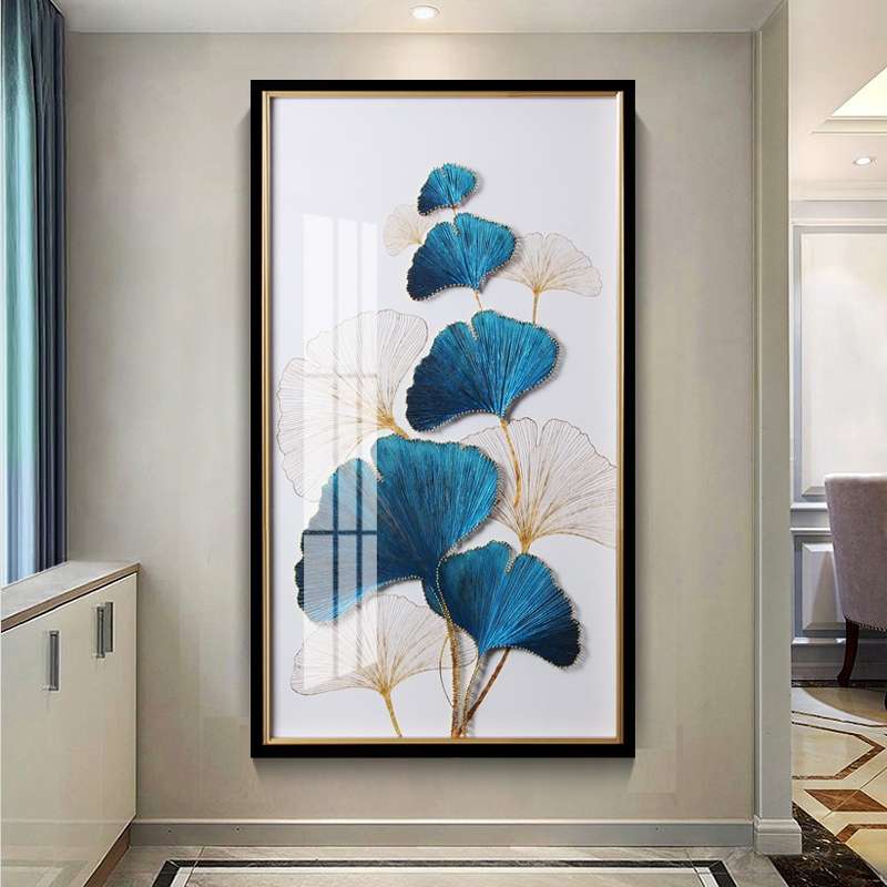 Modern Simple Entrance Hallway Decoration Painting Living Room Corridor Painting Gingko Leaf Vertical Plate Hanging Painting Creative Hand Painting details Picture