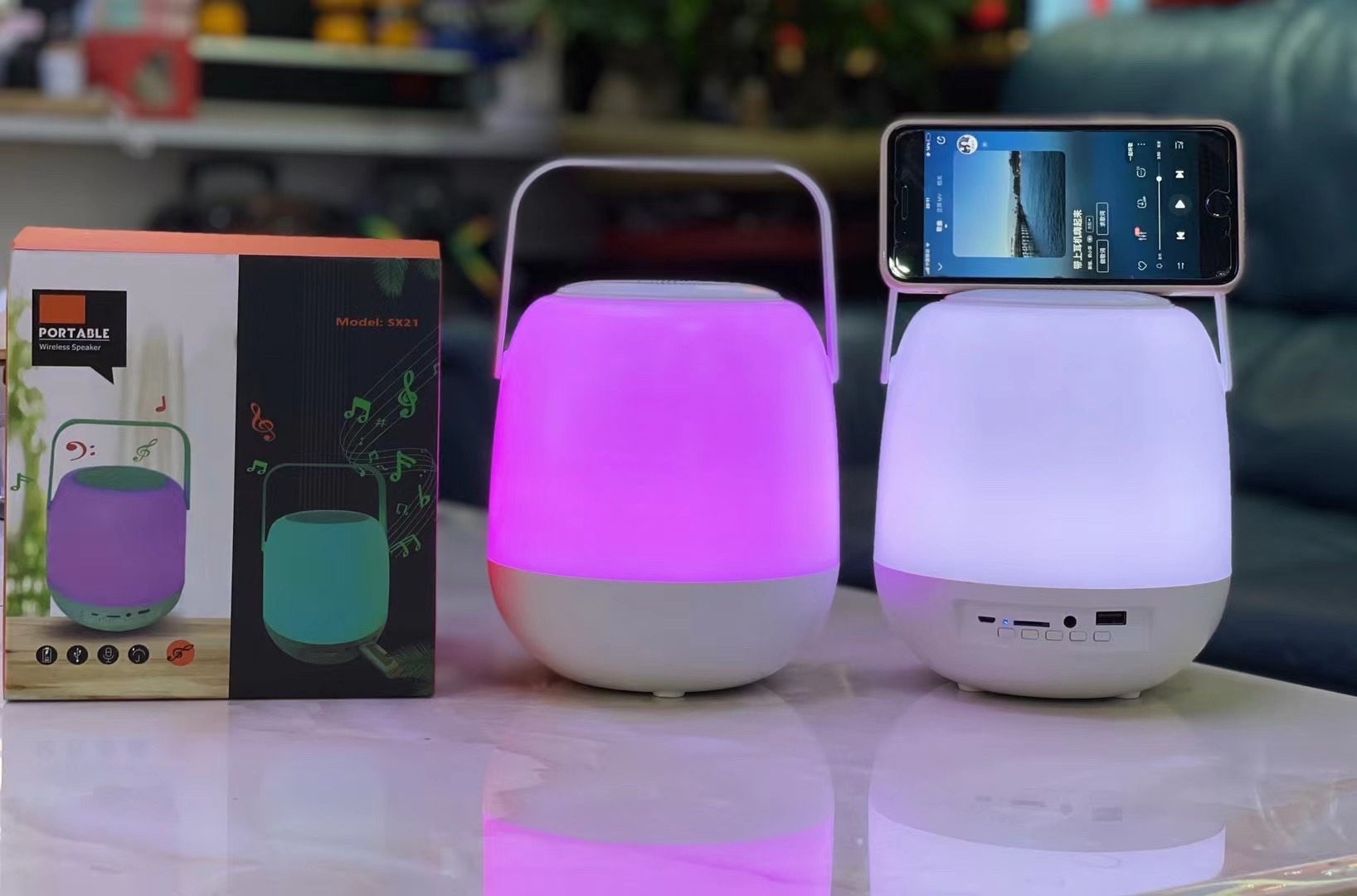 SX-21 Colorful Light Handle Mobile Phone Stand Wireless Bluetooth Speaker Specification image