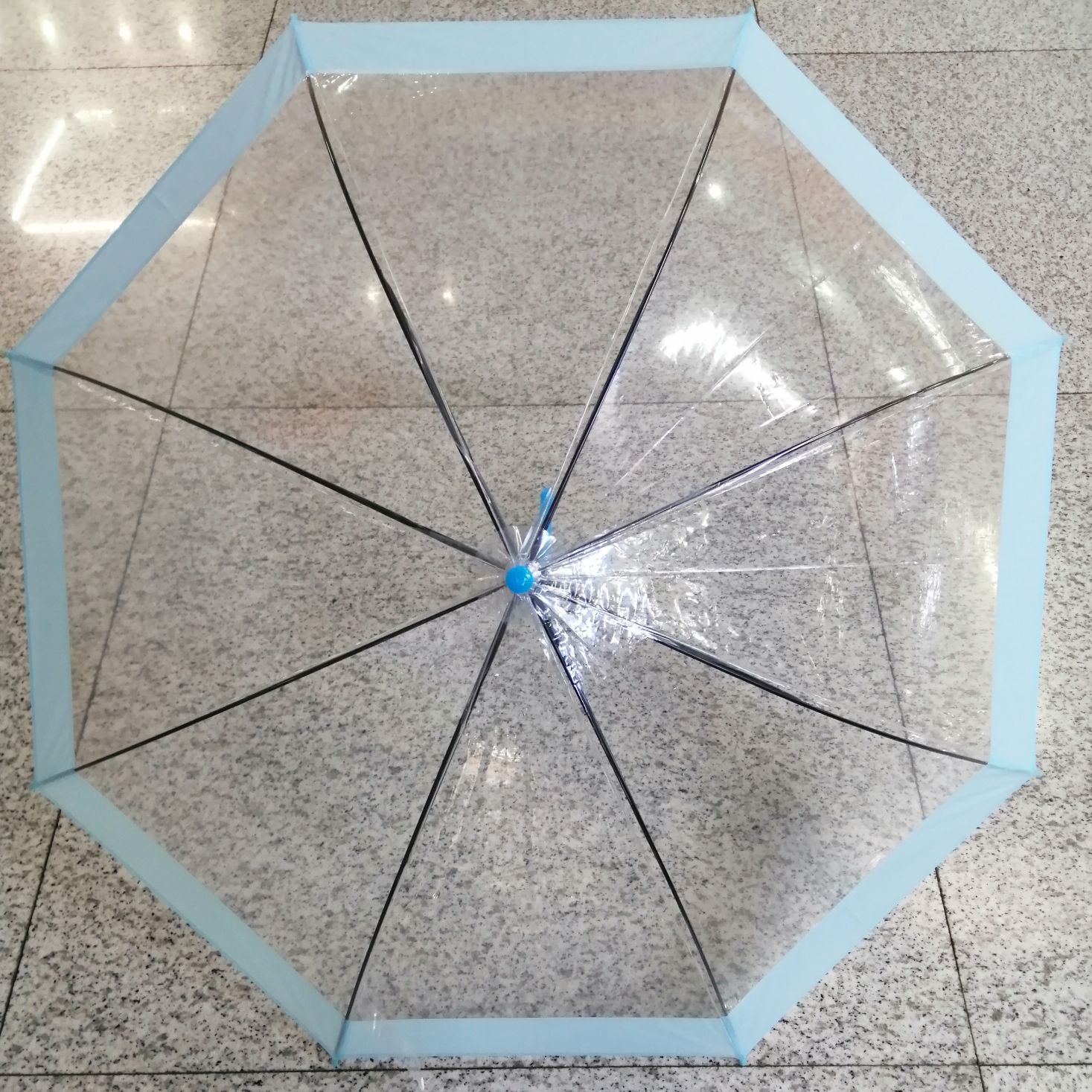 50公分透明伞塑料长柄伞POE接边伞雨伞天蓝色