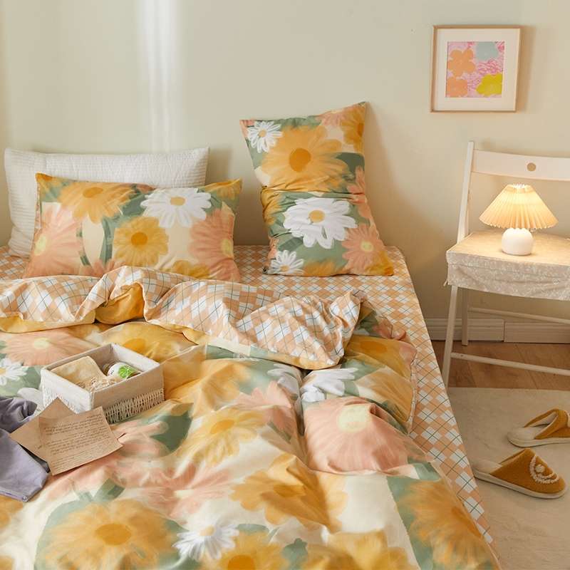 Dream Yafei Home Textile Small Fresh Cotton Four-Piece Set Retail Wholesale Non-Spot Oil Painting Specification drawing
