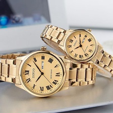 内贸DlN0谛诺品牌男士双日历休闲手表，钢带男女防水腕表，适合中老年人高挡罗马纹面手表，2021最新款手表
