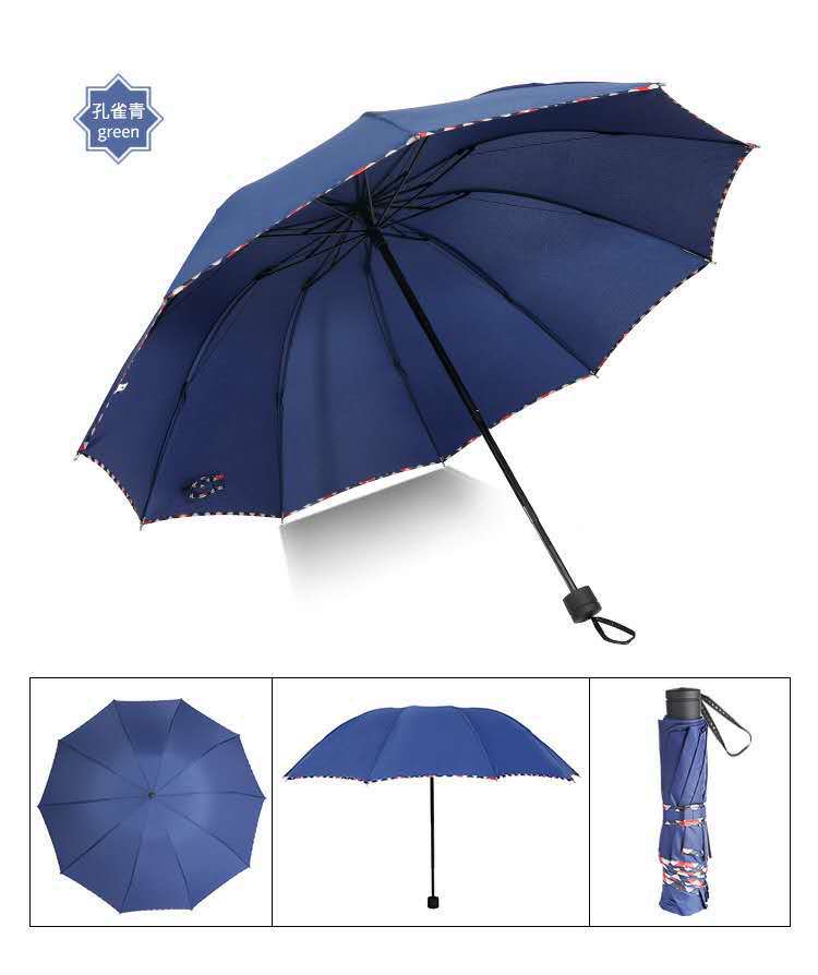 千家旺三折10骨手动碰击布包格子边雨伞商务伞折叠广告伞印刷logo 要10骨黑胶包格子边联系我详情图5