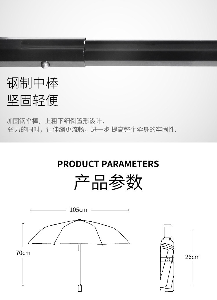 千家旺三折10骨手动碰击布包格子边雨伞商务伞折叠广告伞印刷logo 要10骨黑胶包格子边联系我详情图10