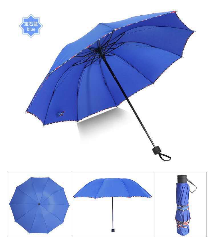 千家旺三折10骨手动碰击布包格子边雨伞商务伞折叠广告伞印刷logo 要10骨黑胶包格子边联系我详情图9
