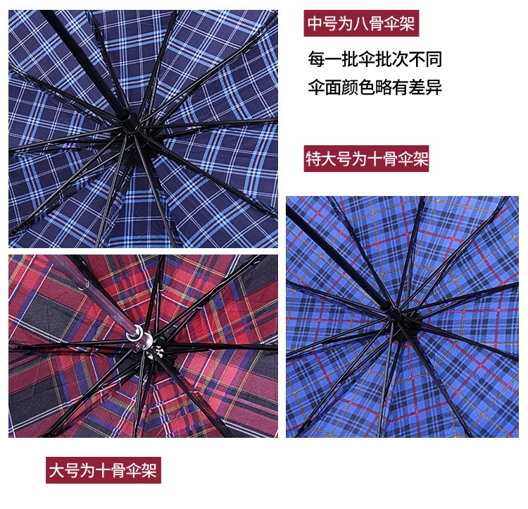 千家旺10骨格子黑杆子手动双人晴雨伞两用三折叠遮格子阳伞防紫外线男女太阳伞详情图3