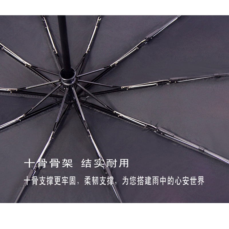 千家旺三折全自动10骨黑胶防嗮伞自开自收折叠商务广告伞雨伞定制logo 1101详情图5