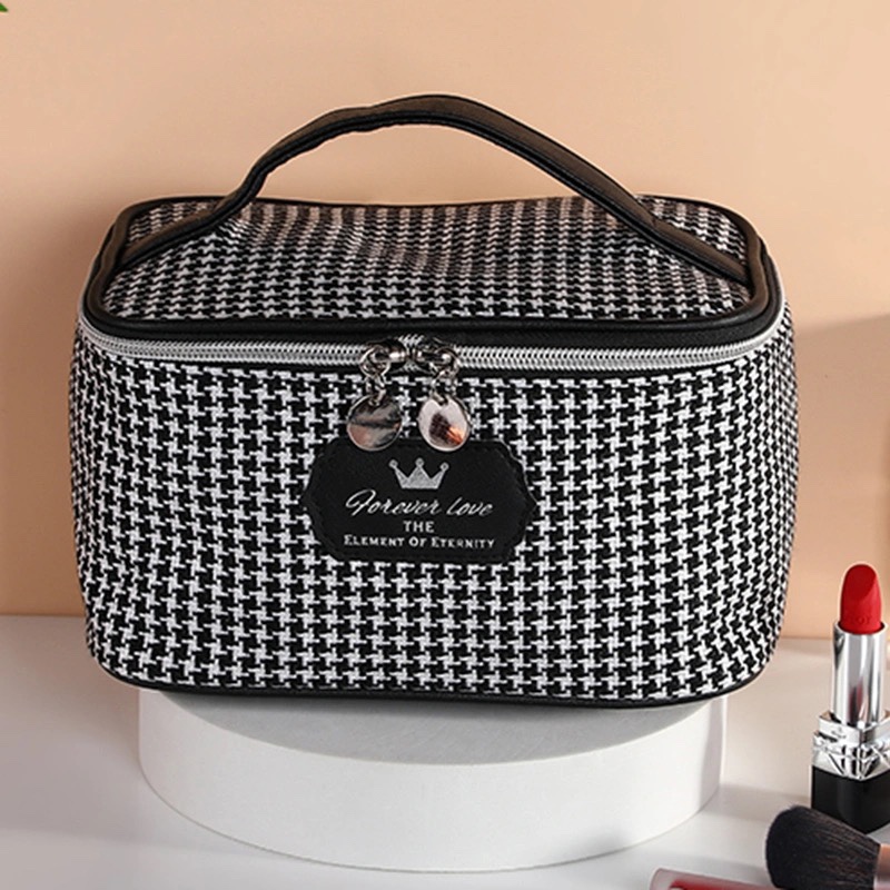 千鸟格手提化妆包-黑色