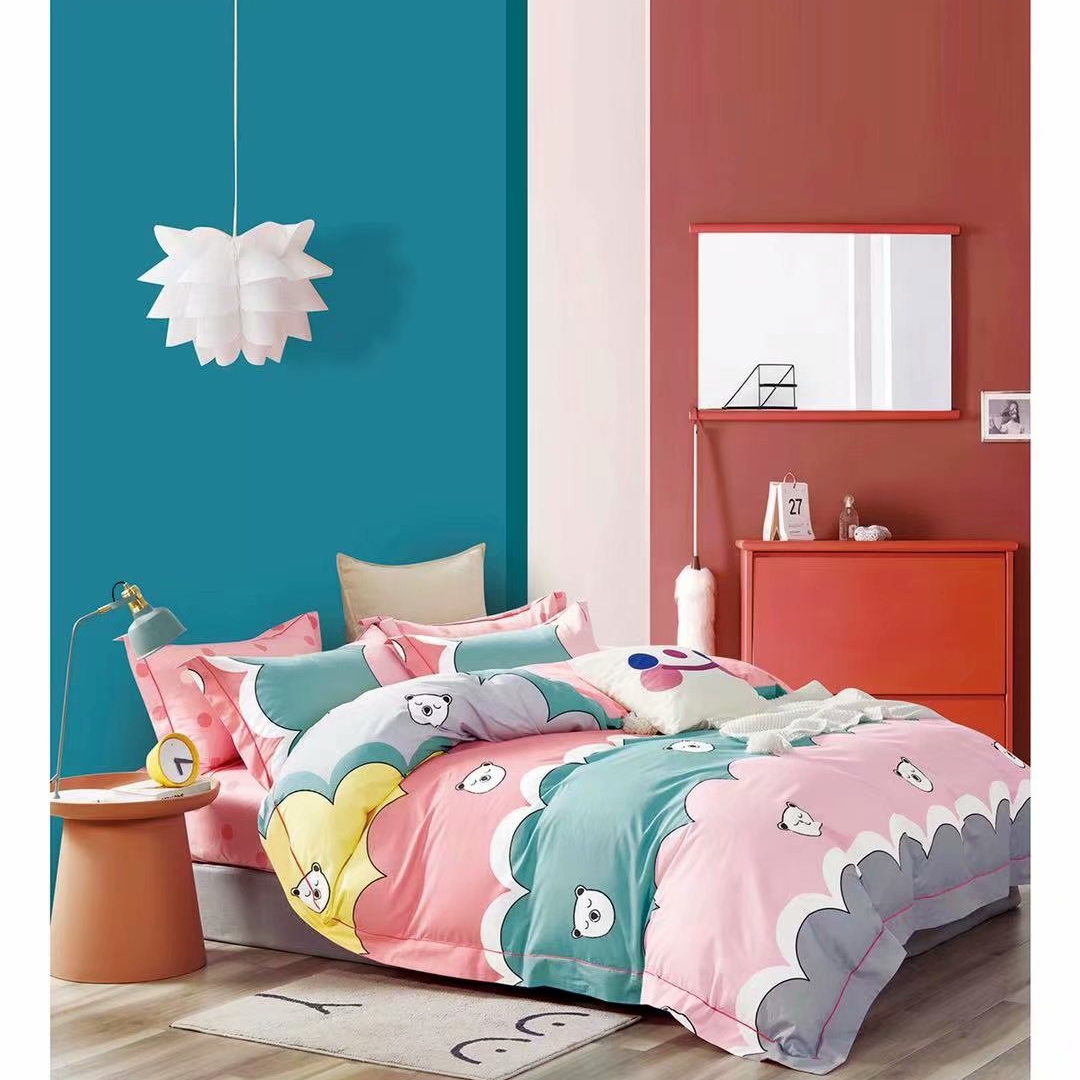 Retail and wholesale of pure cotton printed four-piece sets of teddy bear powder