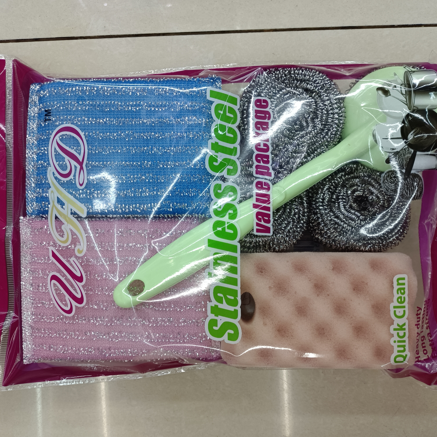 厂家直销国勇清洁球，货号H935，4个球加4片洗刷大王加1块波浪海绵加手柄清洁套装