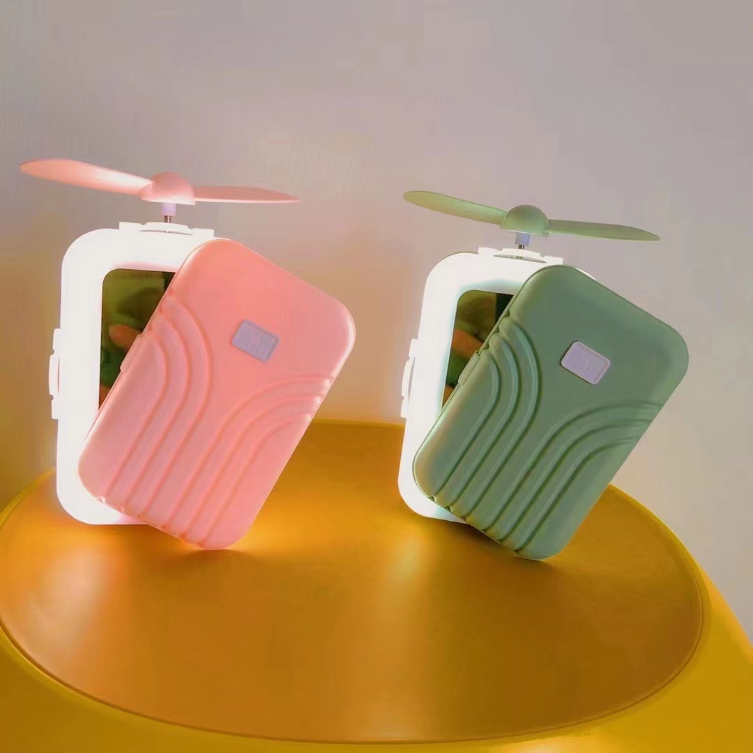 Live light Make-up light Mini fan Luggage LED Make-up mirror fan MAKE-UP mirror fan USB charging fan Portable small fan make-up mirror fan