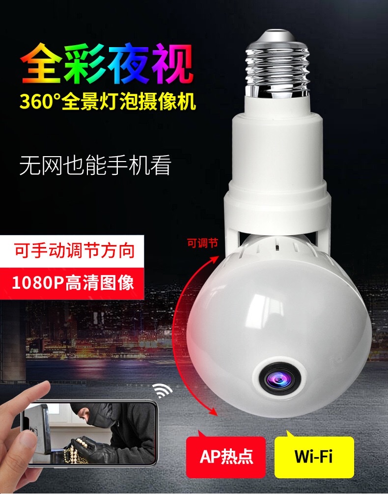 360度全景灯泡摄像头 VR鱼眼万向可旋转灯泡室内安防监控摄像机详情图17
