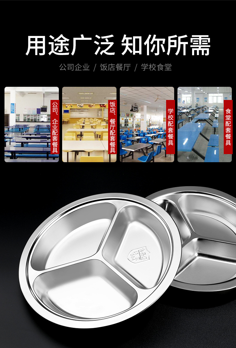 304 Stainless Steel Plate Thickened Three Circle Fast Food Plate Item Picture