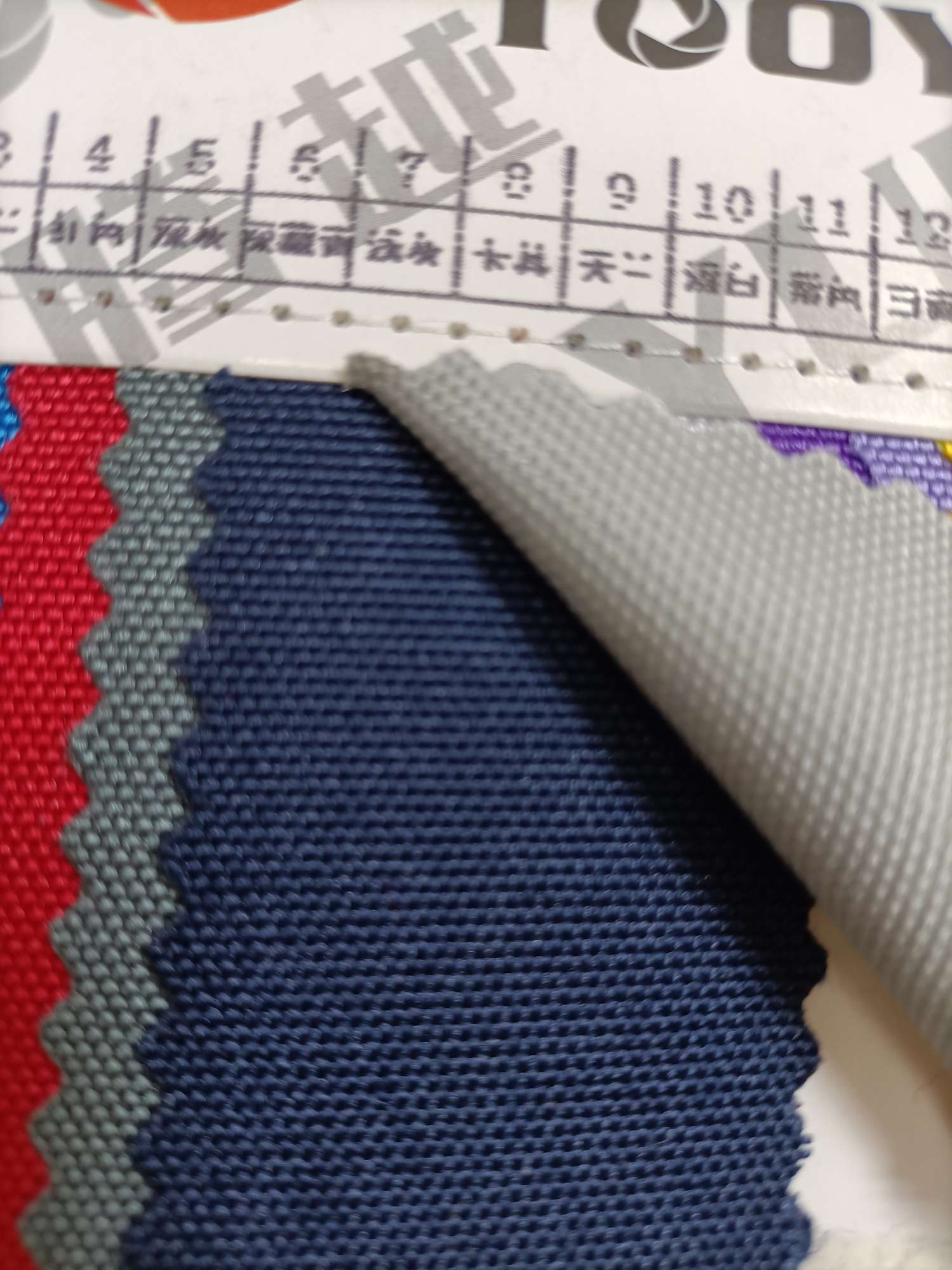 TY-041 600D Glossy PU waterproof, Euro standard 6# deep navy blue details Picture