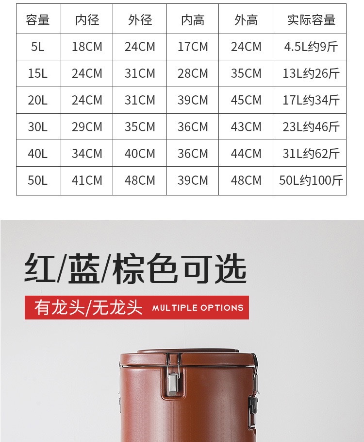 30L stainless steel insulated bucket, plastic commercial double-layer insulated rice bucket, American-style milk tea bucket detail image 15