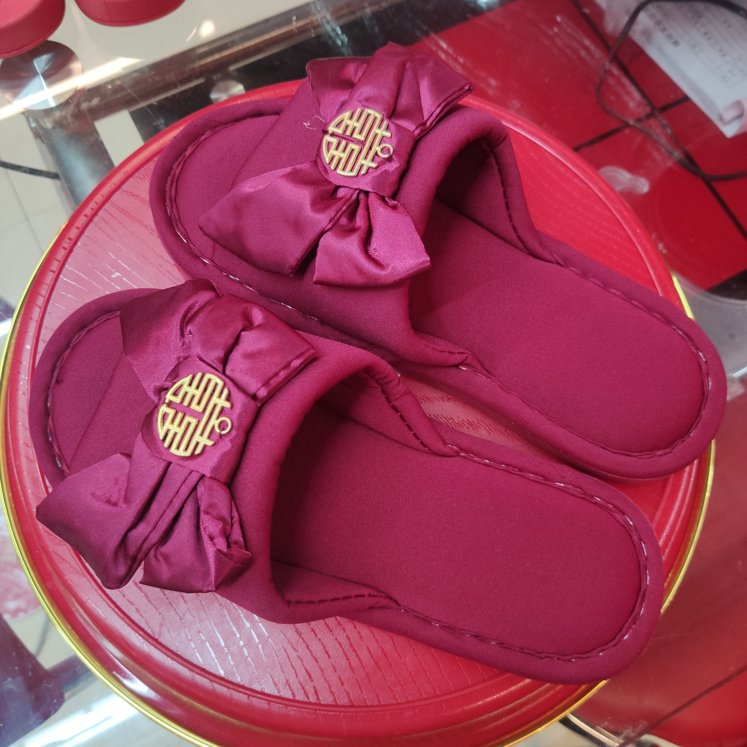 In-stock wedding slippers, wedding supplies, newlywed slippers, red slippers for the bride and groom