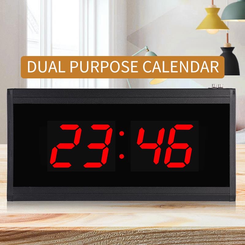 厂家直销现代客厅卧室创意静音挂钟 LED数码万年历液晶显示电子钟挂钟产品图