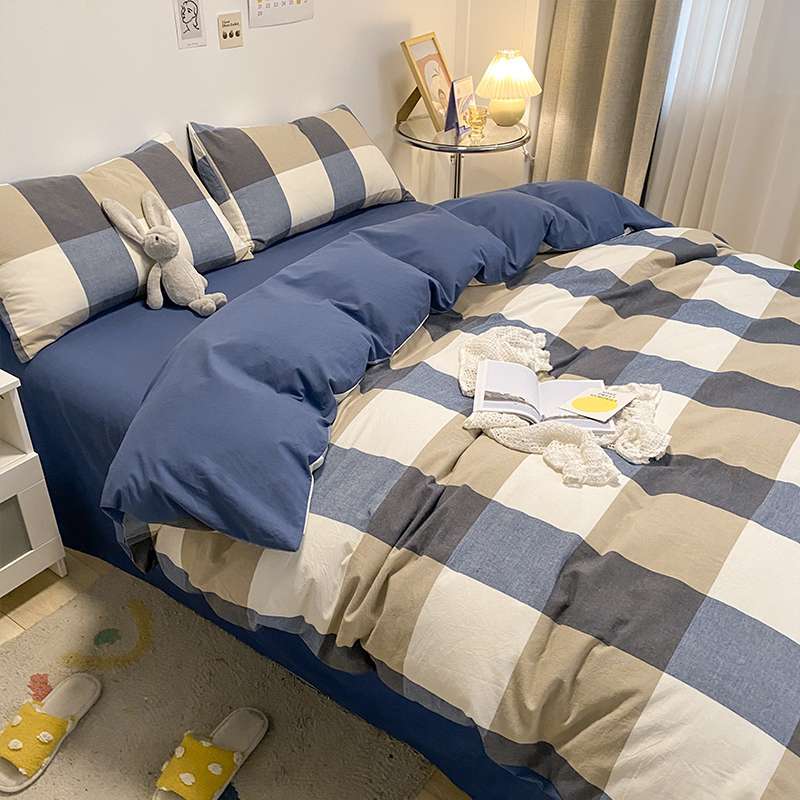 水洗棉四件套纯棉色织被套床单日式简约款床上用品家纺被套详情6