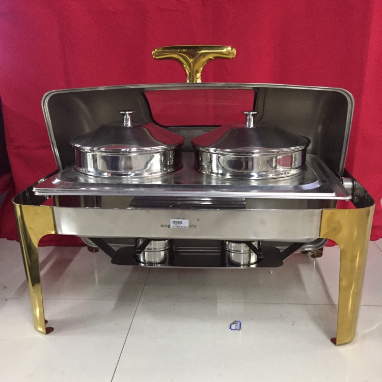 Rectangular gold-plated transparent lid buffet stove ZQ728 detail image 1