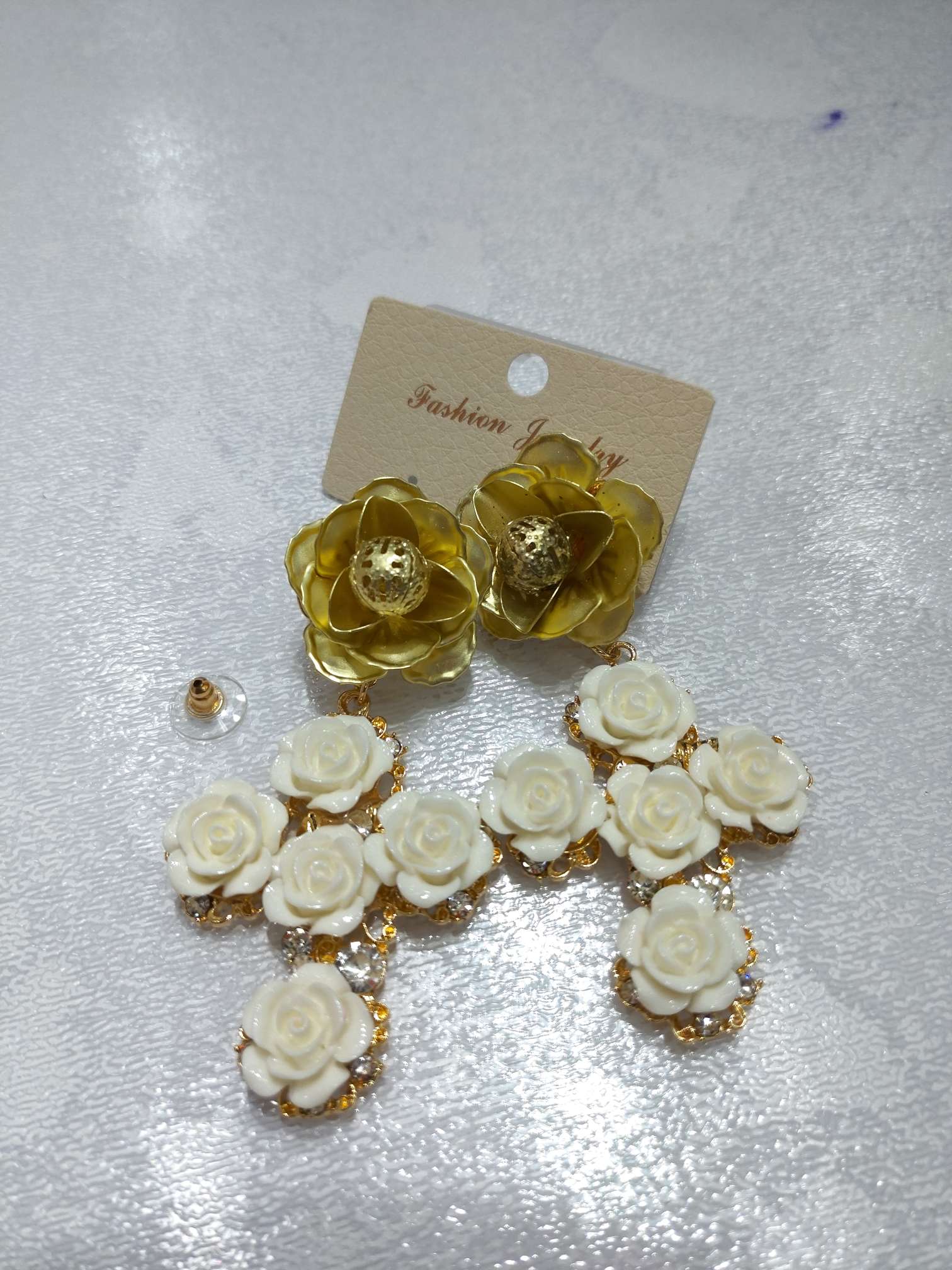 耳环巴洛克镶钻十字架耳钉花朵耳坠详情图2