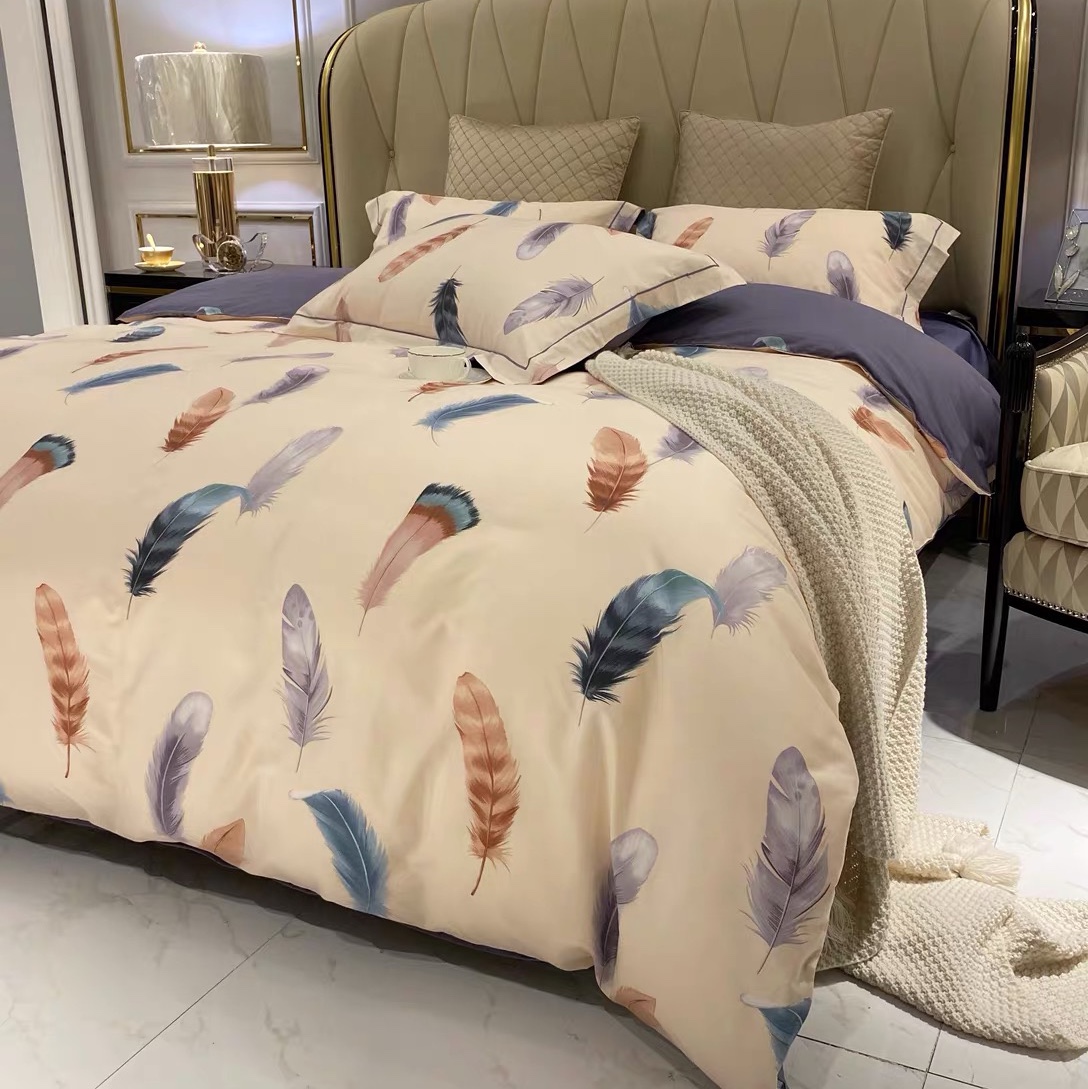 Conjunto de cuatro piezas de algodón 100% algodón 13376 algodón largo funda de edredón estadounidense de encriptación activa ropa de cama funda de edredón textil para el hogar