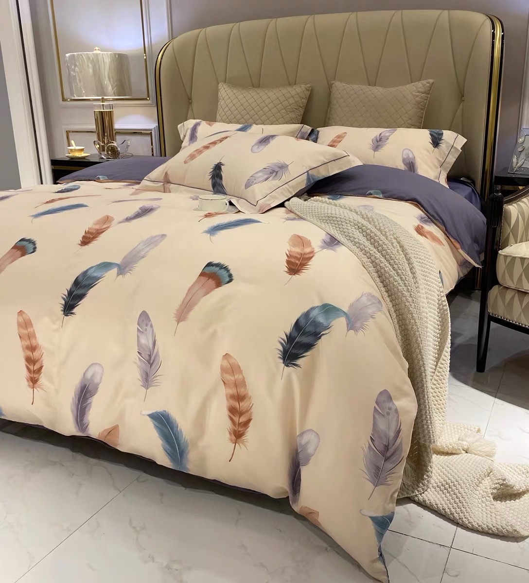 Conjunto de cuatro piezas de algodón 100% algodón 13376 algodón largo funda de edredón estadounidense de encriptación activa ropa de cama funda de edredón textil para el hogar Specification image