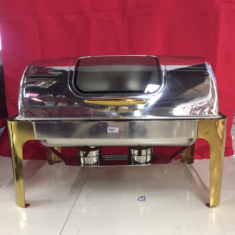 Price of rectangular gold-plated transparent lid buffet stove ZQ723 Specification image