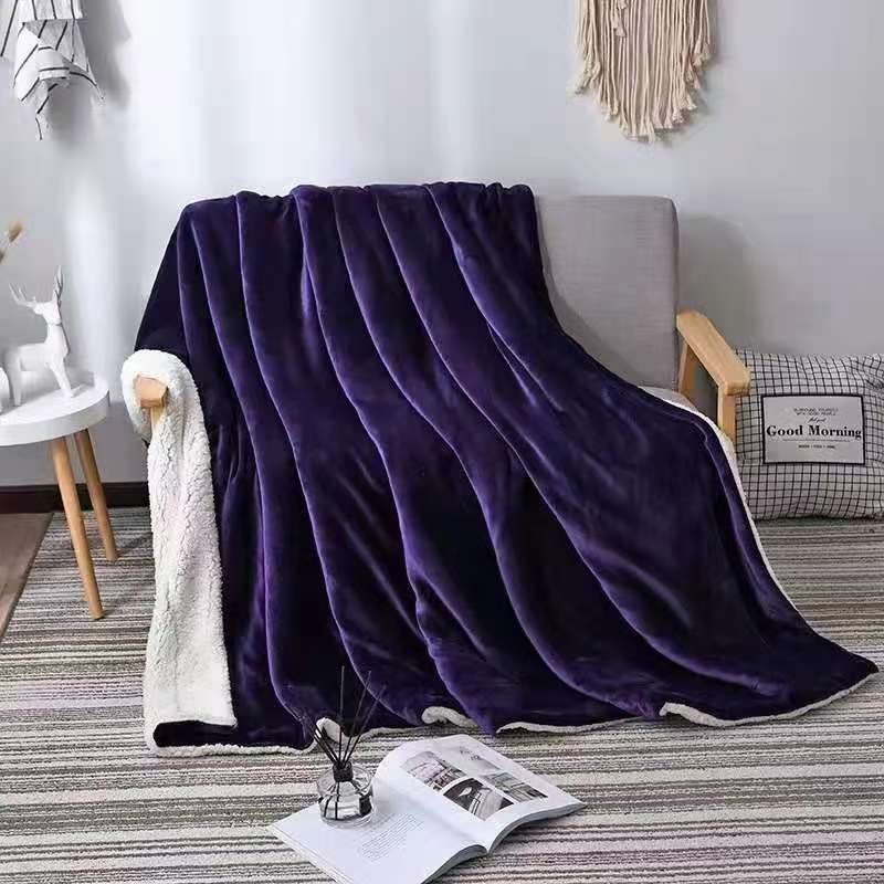 羊羔绒+素色法兰绒双层毯子毛毯详情图2