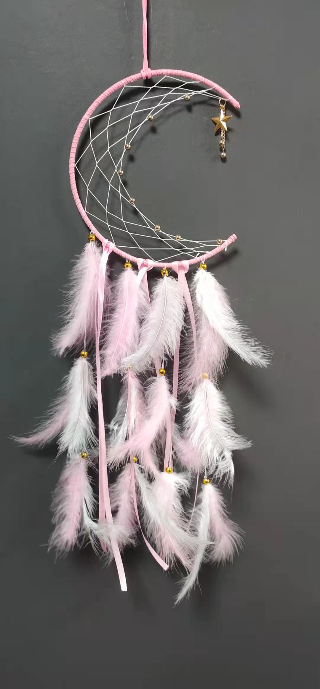 Moon dreamcatcher, crescent-shaped dreamcatcher wind chime with light Specification image