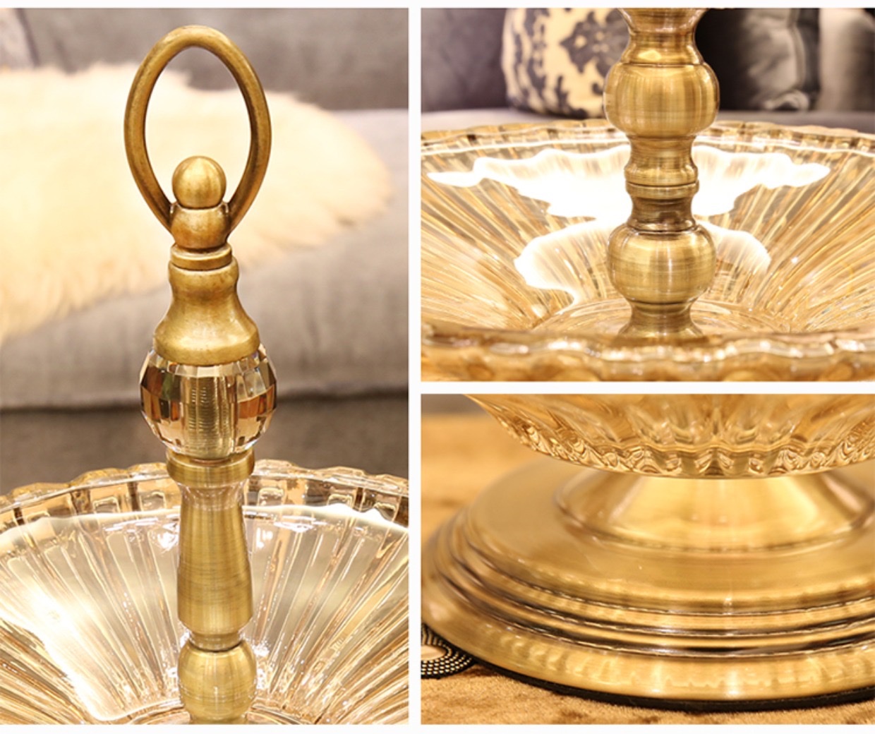 European-style double-layer glass fruit platter, modern creative fruit platter, dried fruit platter, home living room coffee table decoration, luxurious fruit basin detail image 2