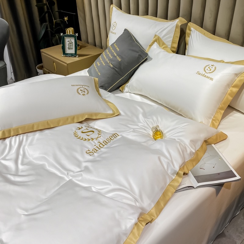 Washed silk embroidered four-piece set of bedding, bed sheet and quilt cover, four pieces of bedding, bed sheet and quilt cover details Picture