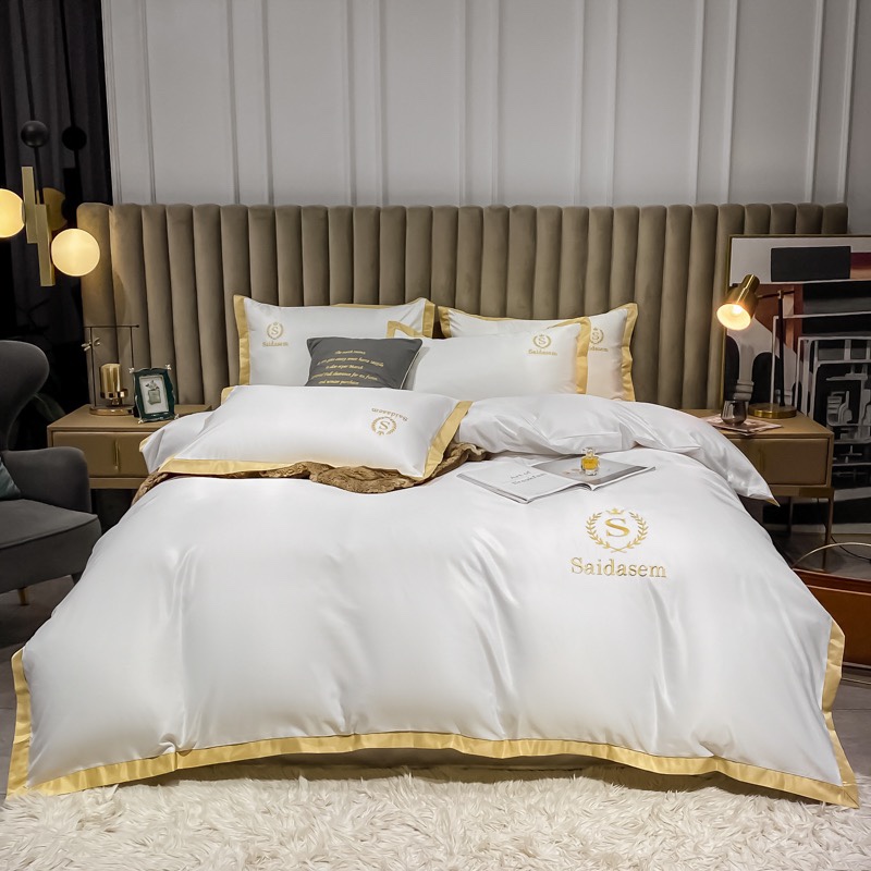 Washed silk embroidered four-piece set of bedding, bed sheet and quilt cover, four pieces of bedding, bed sheet and quilt cover