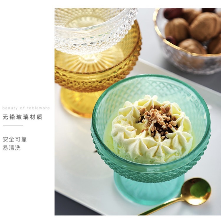 欧式多色浮雕冰淇淋杯创意布丁碗水果沙拉碗高脚玻璃甜品杯详情图3