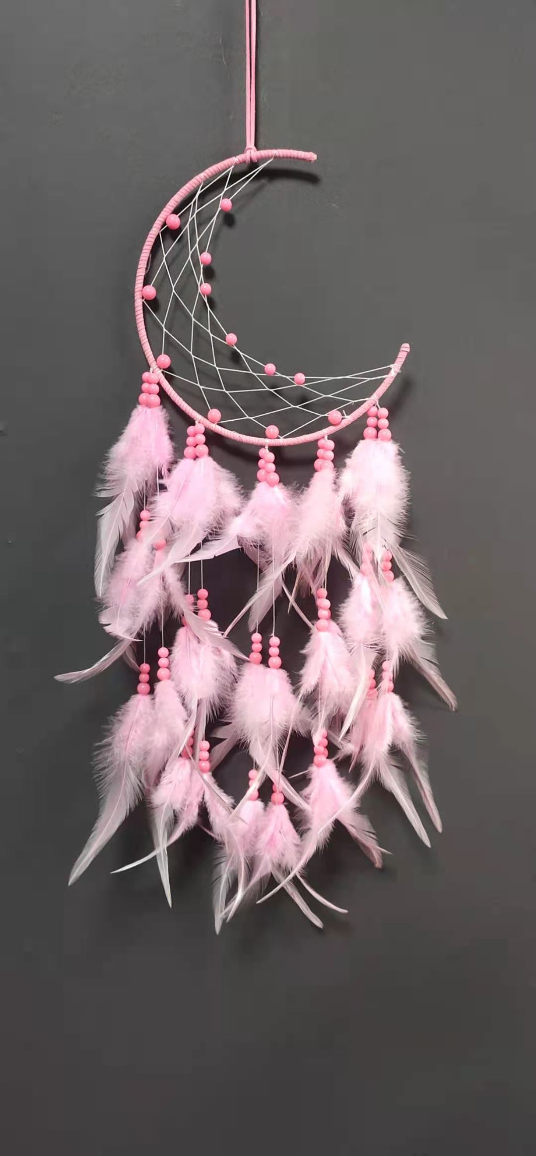 Moon dreamcatcher, crescent-shaped dreamcatcher wind chime with light Item Picture