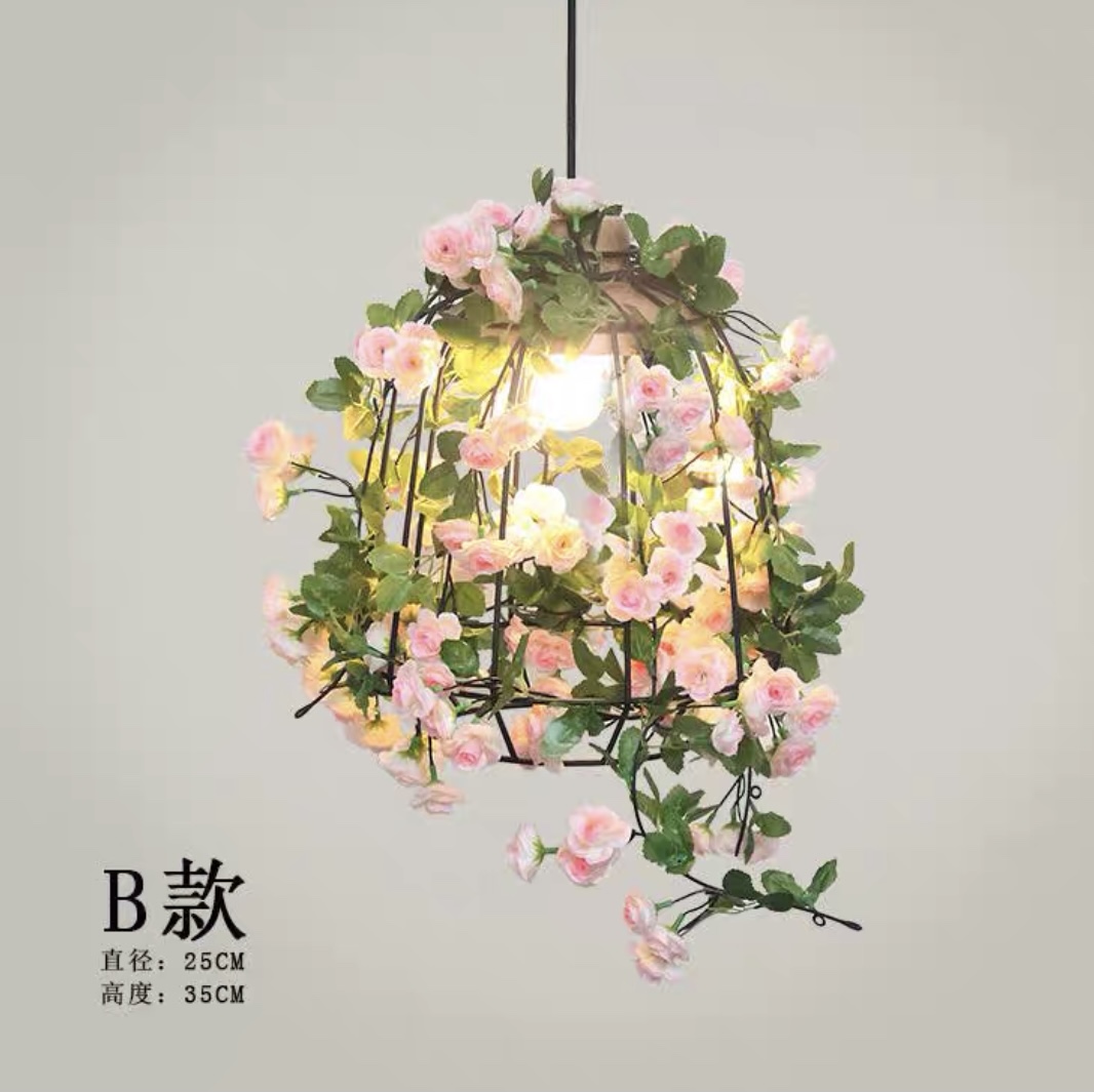 Nordic restaurant bar lighting Hot pot Restaurant Balcony Clothing shop Creative personality Industrial wind flower bulb lamp plant chandelier bird cage pink