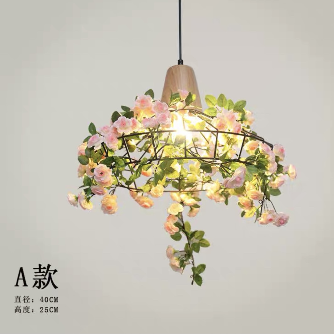 Nordic restaurant bar lighting Hot pot Restaurant Balcony Clothing shop Creative personality Industrial wind flower bulb lamp plant chandelier pink rose