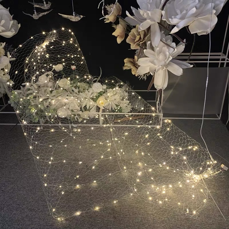 婚庆吊顶装饰铁艺星空网发光灯珠铁丝网渔网婚礼道具星空场景布置1米宽*3.3长产品图