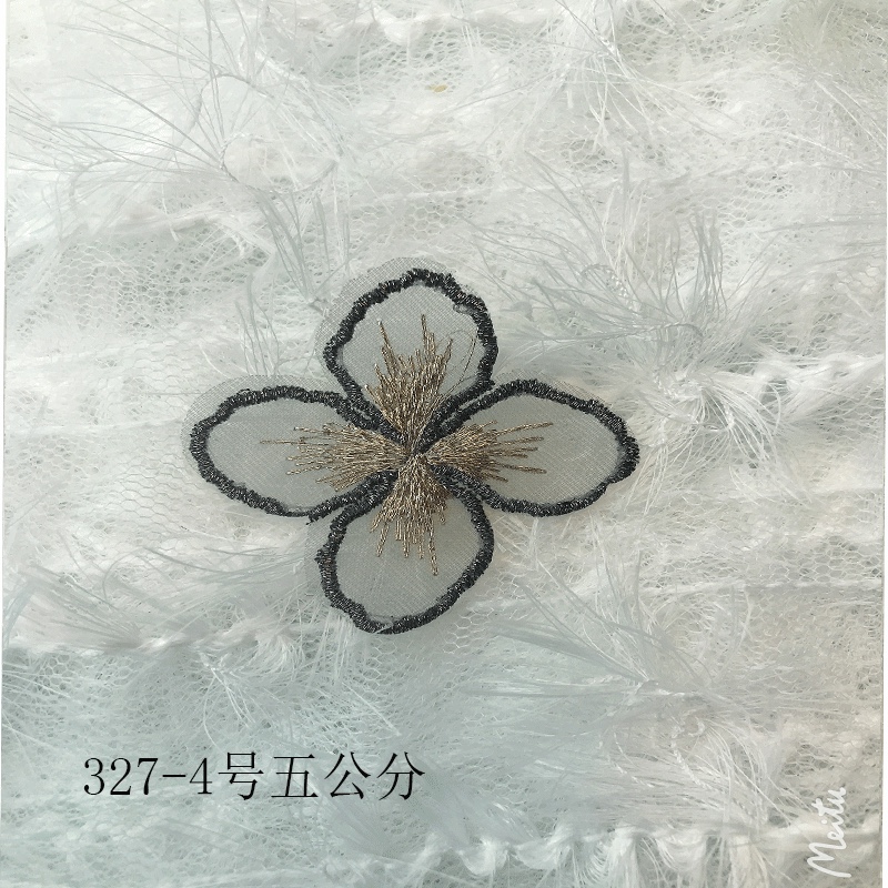 diy ancient-style headwear accessories with purple cherry blossom language gradient embroidery, net gauze flower pieces, gold thread, glass gauze, four-petal flowers Item Picture