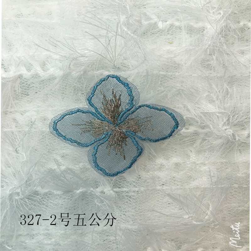 diy ancient-style headwear accessories with purple cherry blossom language gradient embroidery, net gauze flower pieces, gold thread, glass gauze, four-petal flowers Specification image